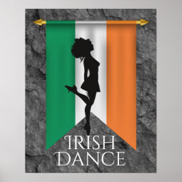 Irish Dancer and Flagga of Ireland Hard Shoe Dance Poster