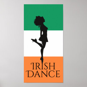Irish Dancer and Flagga of Ireland Hard Shoe Dance Poster