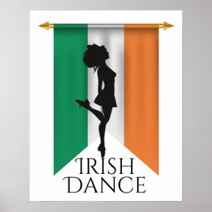 Irish Dancer and Flagga of Ireland Hard Shoe Dance Poster
