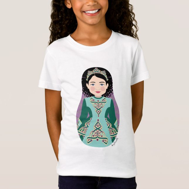 Irish Dancer Black Hair Matryoshka Girls' T-Shirt (Framsida)