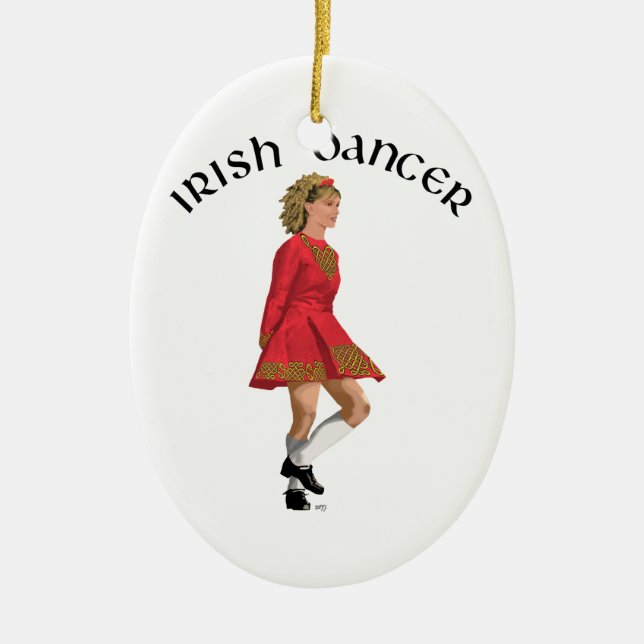 Irish Dancer Blonde in Red Julgransprydnad Keramik (Framsidan)