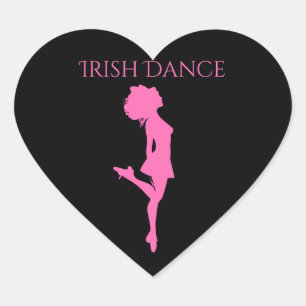 Irish Dancer Hard Shoe Black and Rosa Dance Hjärtformat Klistermärke
