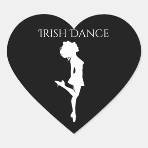 Irish Dancer Hard Shoe Black and White Dance Hjärtformat Klistermärke