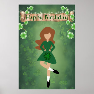 Irish Dancer med Brown Hair Grattis på födelsedage Poster