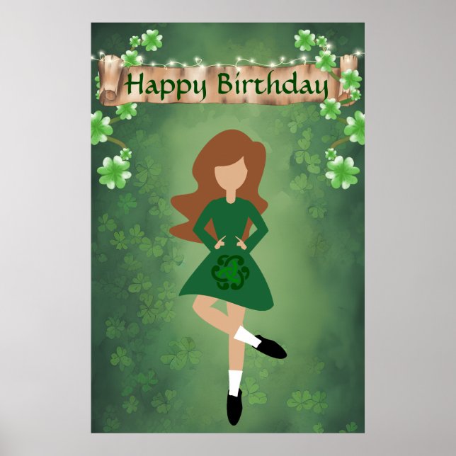 Irish Dancer med Brown Hair Grattis på födelsedage Poster (Framsidan)