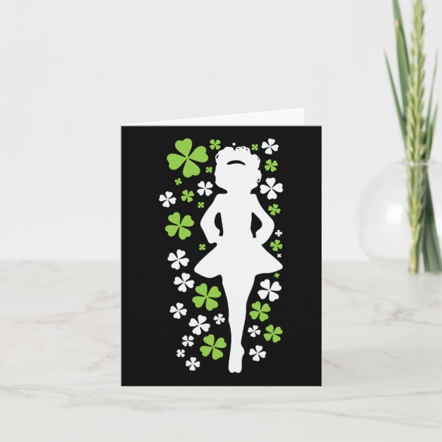 Irish Dancer Silhouette Klöver Ireland Shamrock Ir Kort (Framsida)