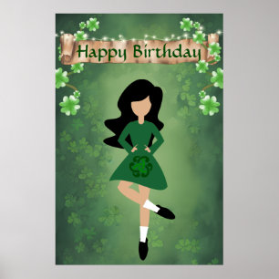 Irish Dancer with Black Hair Grattis på födelsedag Poster