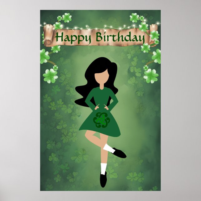 Irish Dancer with Black Hair Grattis på födelsedag Poster (Framsidan)