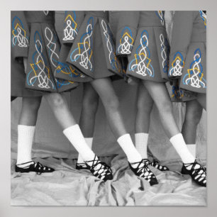 Irish Dancers Black and White Färg Embroidery Poster