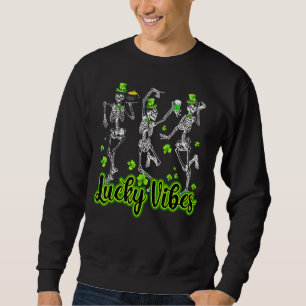 Irish Dancing Skeleton Lucky Vibes St Patrick's Da Lång Ärmad Tröja