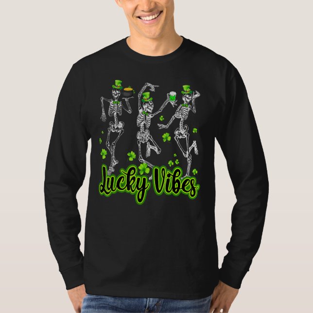 Irish Dancing Skeleton Lucky Vibes St Patrick's Da T Shirt (Framsida)