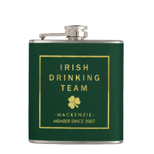 Irish Drinking Team Grönt och Guld med Shamrock Fickplunta