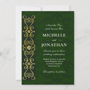 Irish Elegant Guld Artwork on Grönt Christian Inbjudningar