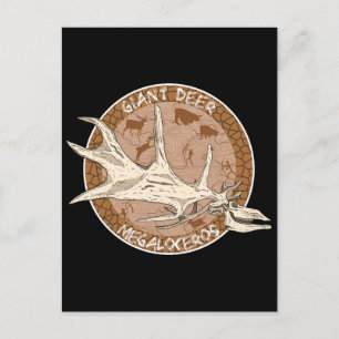 Irish Elk Paleoart Megaloceros Skull Vykort