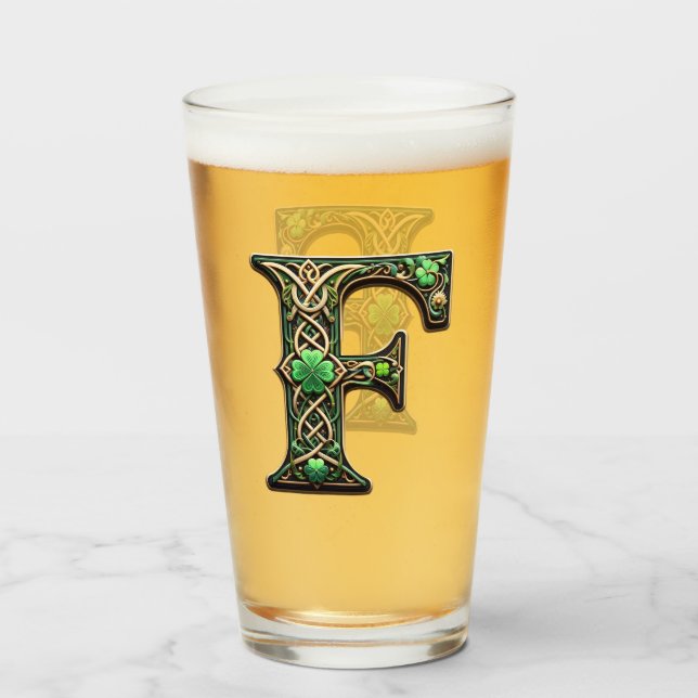 Irish F Monogram Pint Glass Glaskopp (Framsida fylld)