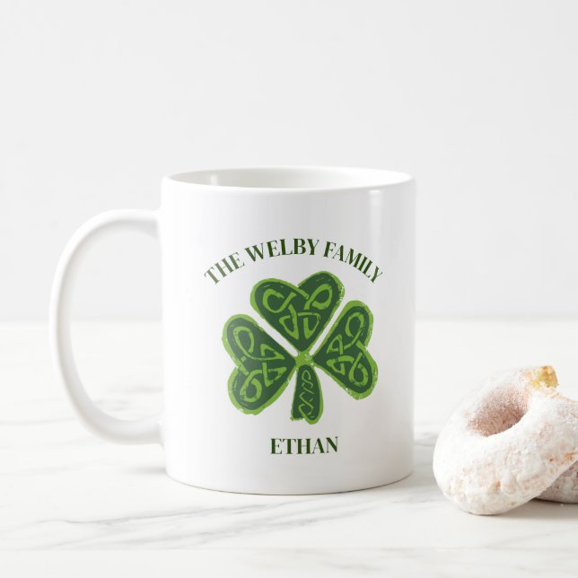 Irish Family Namn Vintage  Celtic Shamrock Anpassn Kaffemugg (Med munk)