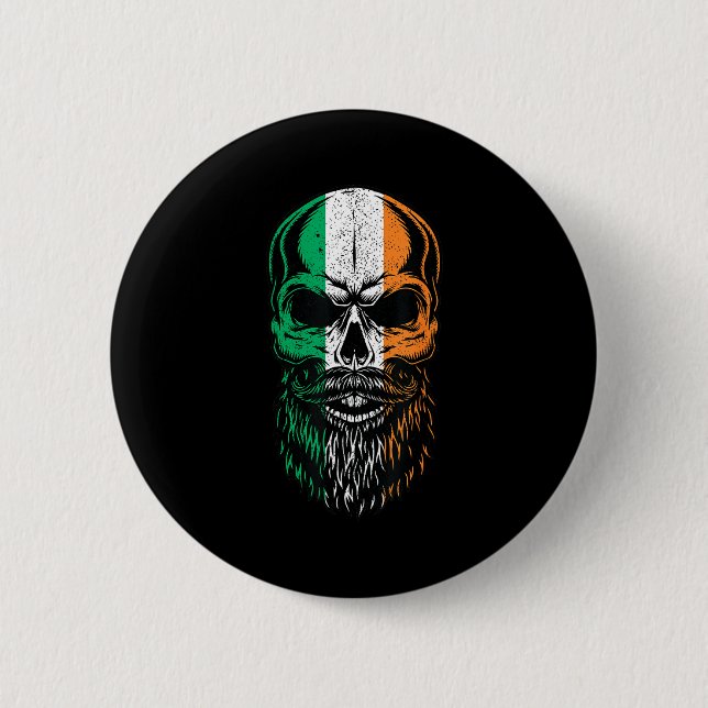 Irish Flag Bearded Skull Head Saint Patrick's Day  Knapp (Framsida)