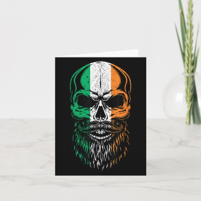 Irish Flag Bearded Skull Head Saint Patrick's Day  Kort (Framsida)