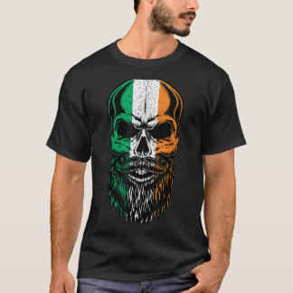 Irish Flag Bearded Skull Head Saint Patrick's Day  T Shirt