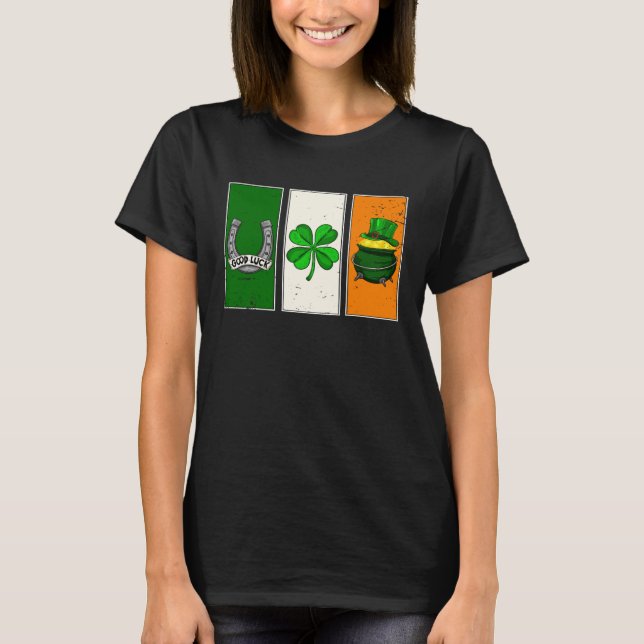 Irish Flag Green White Orange Horseshoe Leprechaun T Shirt (Framsida)