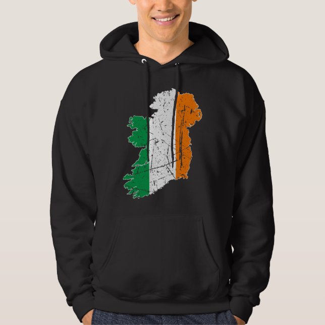 Irish Flag Map Souvenir Distressed Ireland Adults  Hoodie (Framsida)