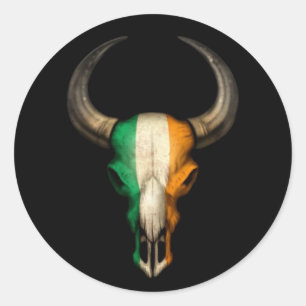 Irish Flagga Bull Skull on Black Runt Klistermärke