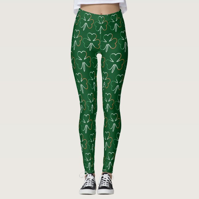 Irish Flagga Färg Shamrocks Klöver St. Patrick Le Leggings (Framsida)