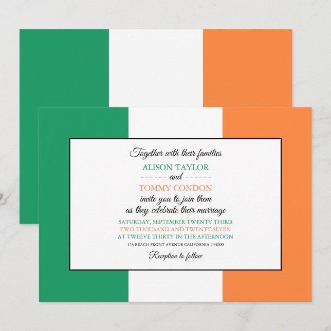 Irish Flagga, Flagga of Republic of Ireland Bröllo Inbjudningar (Fram/baksida)