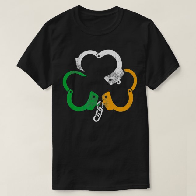 Irish Flagga Handcuffs Shamrock Police St Patricks T Shirt (Design framsida)