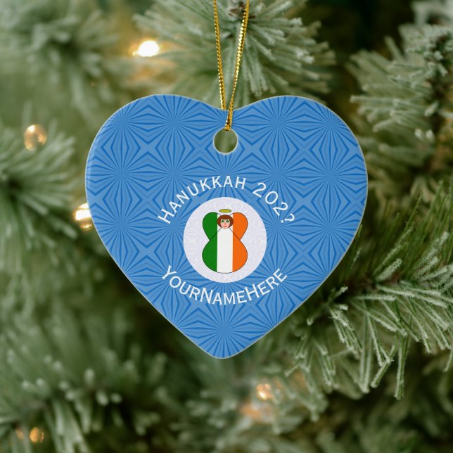 Irish Flagga Hanukkah Angel Namn Year Heart Julgransprydnad Keramik (Träd)