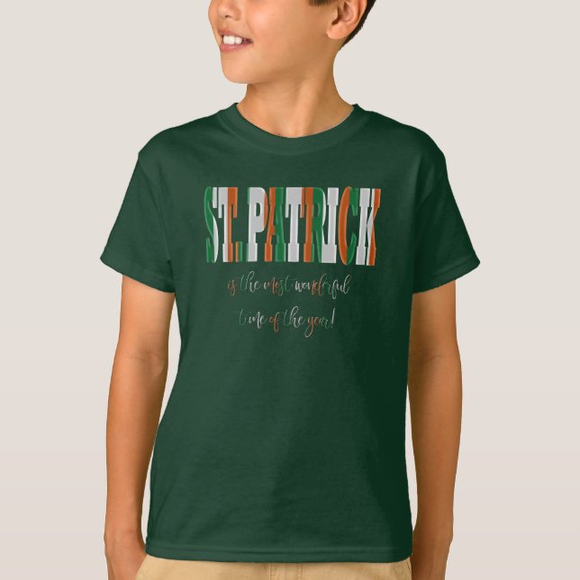 Irish Flagga i Färg i Text St. Patrick T-Shirt (Framsida)