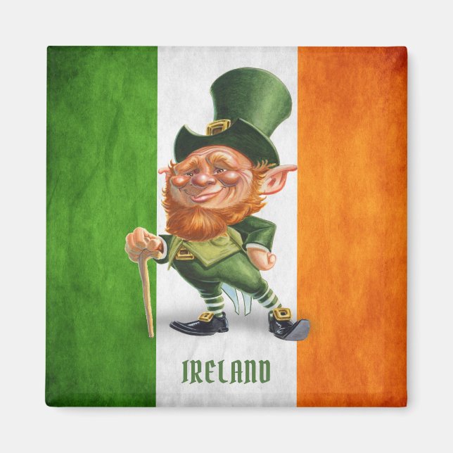 IRISH FLAGGA LEPRECHAUN MAGNET (Framsidan)