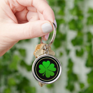Irish Flagga, Lucky Klöver Ireland / Shamrock Rund Silverfärgad Nyckelring