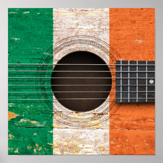 Irish Flagga on Old Acoustic Guitar Poster