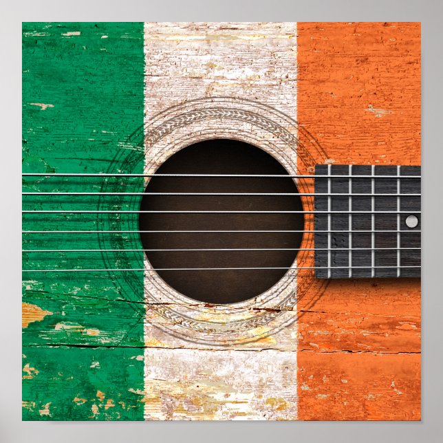 Irish Flagga on Old Acoustic Guitar Poster (Framsidan)