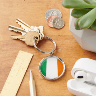 Irish flagga rund silverfärgad nyckelring