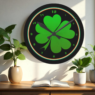Irish Flagga, Shamrock, Ireland Home, St Patrick Rund Klocka
