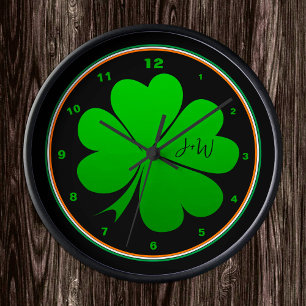 Irish Flagga, Shamrock, Ireland Home, St Patrick Rund Klocka