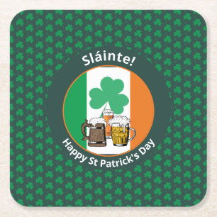 Irish Flagga Shamrock Öl St patricks day Underlägg Papper Kvadrat