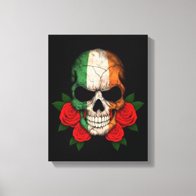 Irish Flagga Skull med Röd ros Canvastryck (Framsida)