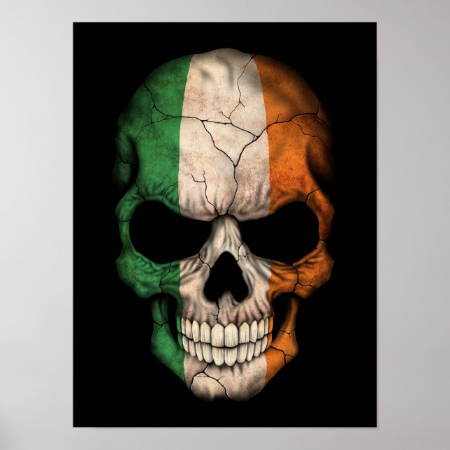 Irish Flagga Skull på Black Poster (Framsidan)