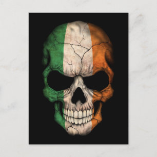 Irish Flagga Skull på Black Vykort