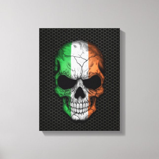 Irish Flagga Skull på Steel Mesh Graphic Canvastryck (Framsida)