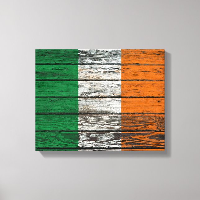 Irish Flagga with Rough Wood Grain Effect Canvastryck (Framsida)