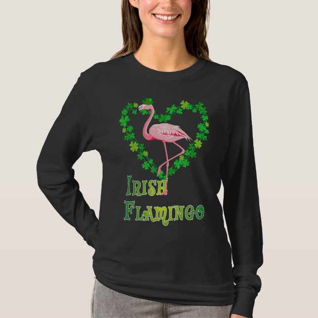 Irish Flamingo Grönt Saint patrick Day Lucky St Pa T Shirt (Framsida)