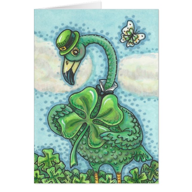 Irish Flamingo ST. PATRICK'S DAY NOTE CARD Blank OBS Kort (Framsidan)