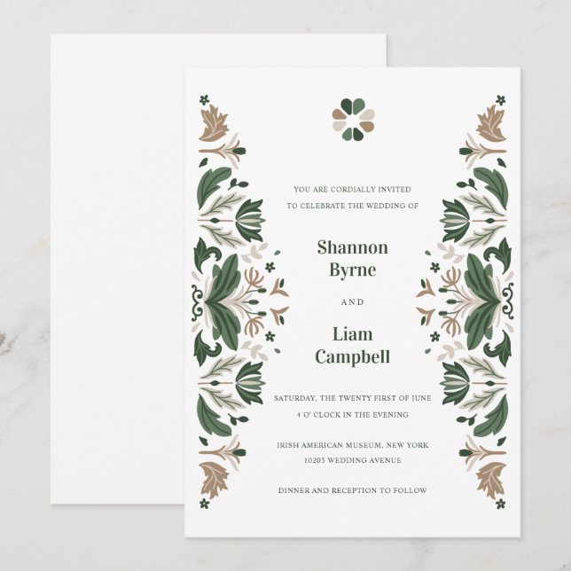 Irish FolArt Shamrock Celtic Bröllop Inbjudningar (Fram/baksida)