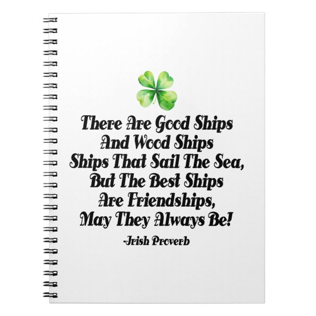 Irish Friendship Ships Proverb Four Leaf Clover  Anteckningsbok (Framsidan)