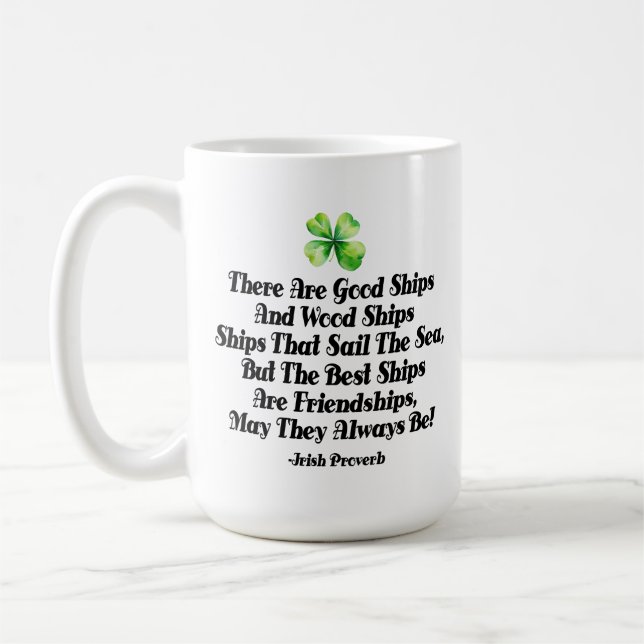 Irish Friendship Ships Proverb Four Leaf Clover Kaffemugg (Vänster)