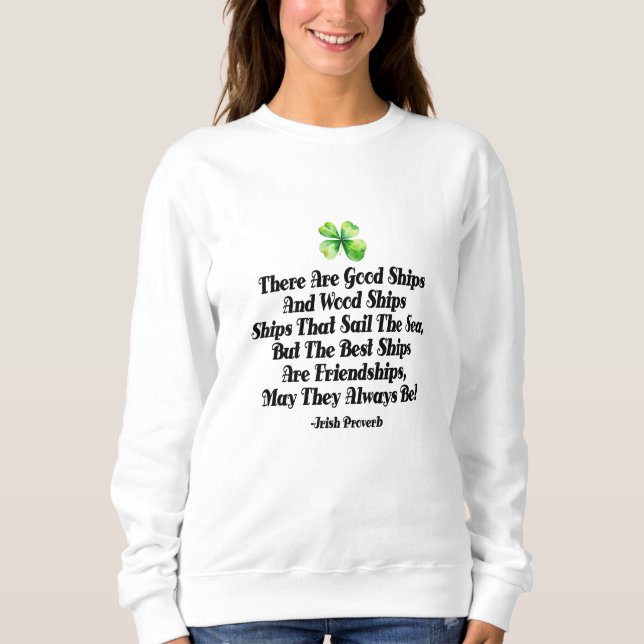 Irish Friendship Ships Proverb Four Leaf Clover  T Shirt (Framsida)
